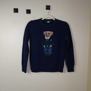 Polo Ralph Lauren NAVY BEAR CREW NECK SWEATER Size S DAMAGED